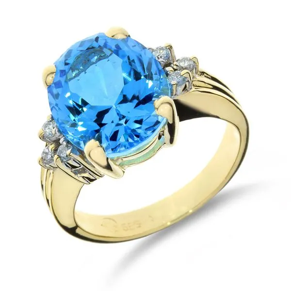 ❤️14k Size 11.5 authentic Precious Solid Yellow Gold Blue Topaz and Diamonds Ring!